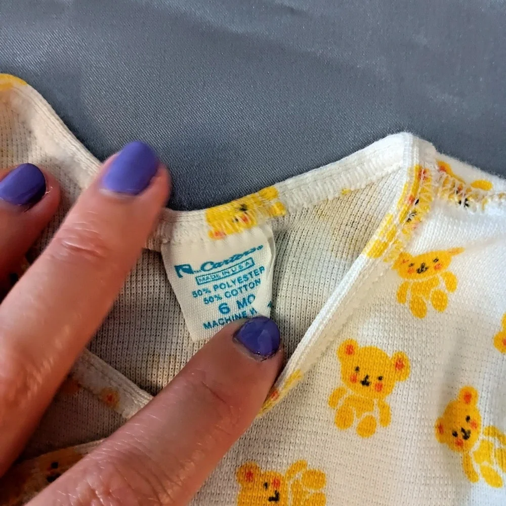 VTG Carter's Baby Wrap Shirt 6M Yellow Teddy Bear Print‎ USA Newborn Kimono Top